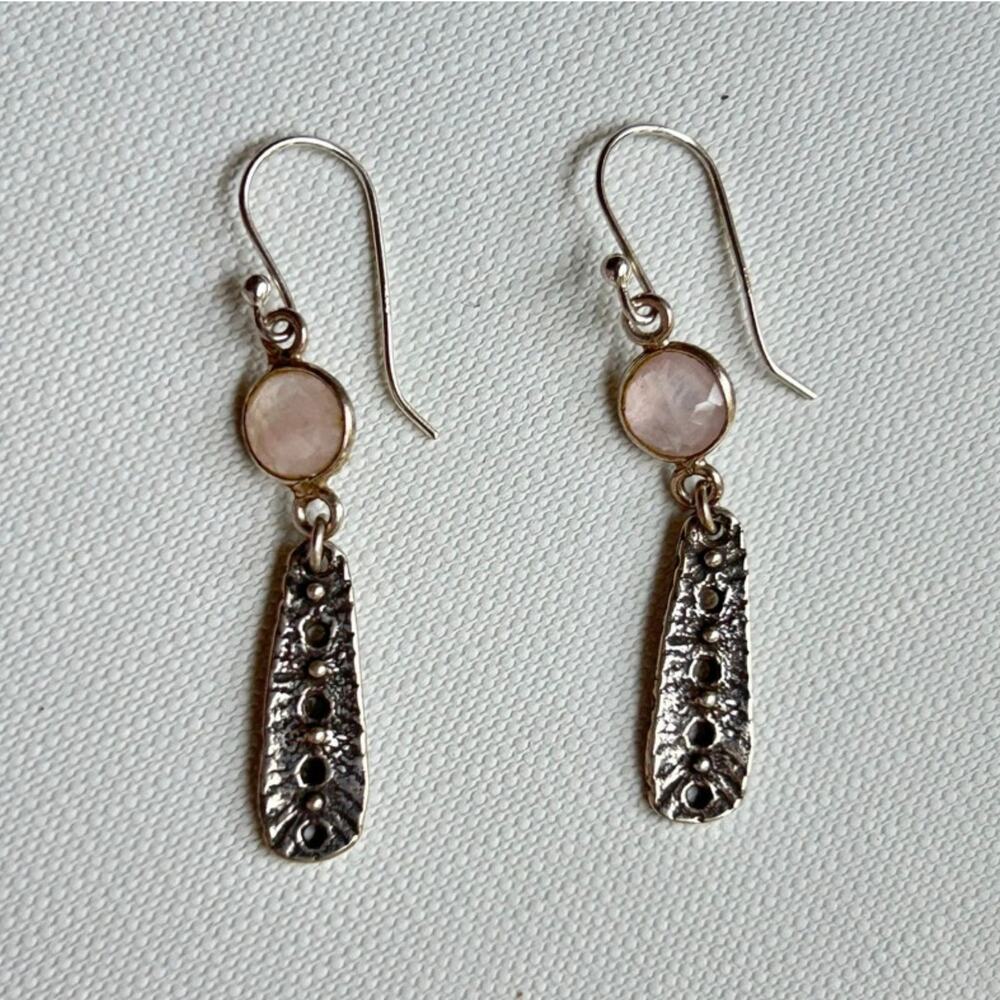 1990s Rose Quartz and Sterling Silver Boho Earrings